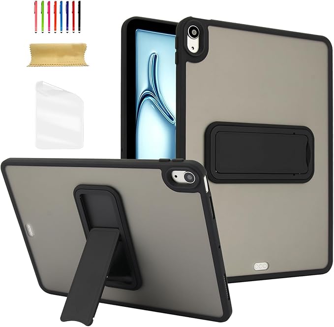 Dteck for iPad Pro 13-inch (M4/M5) 2024/2025 Release Clear Case with Foldable Kickstand, Screen Protector Film, Stylus, Slim Fit Lightweight Protective Thin Transparent Tablet Back Cover Shell, Black