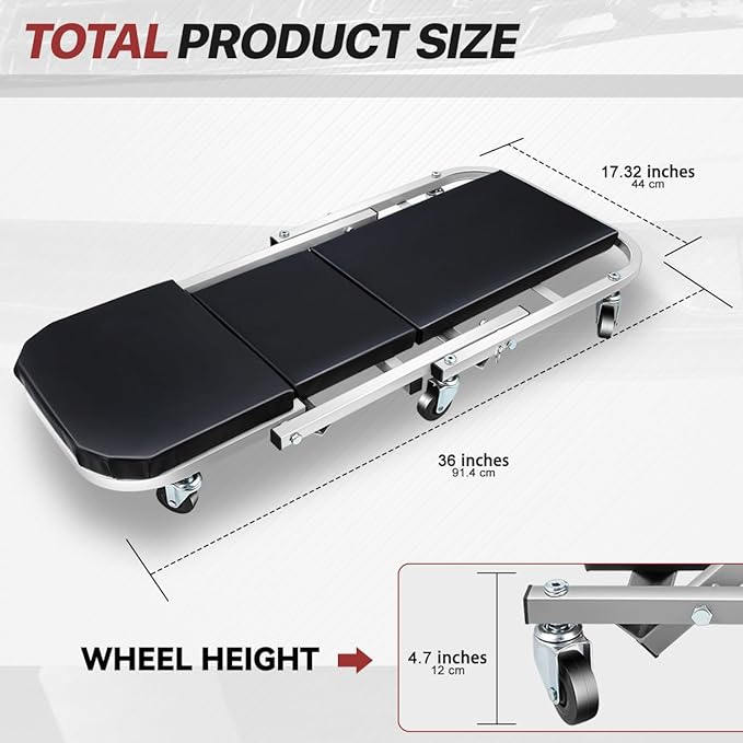 Foldable Rolling 2-in-1 Z Creeper & Seat, 36" Low-Profile Roller Mechanics Under Car Chair 330 LBS Weight Capacity Garage Roller Creeper with 6 Swivel Casters