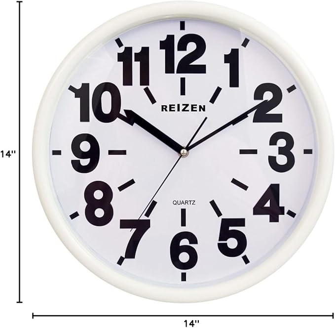 Reizen Low Vision Quartz Wall Clock - White Face, Black No.
