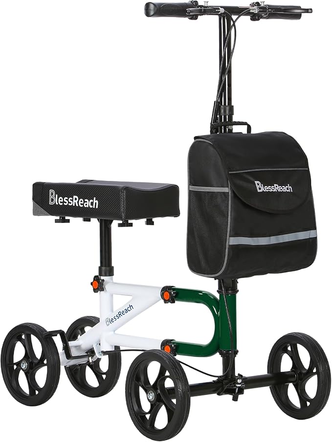 BlessReach Knee Scooter Steerable Knee Walker for Foot Injuries Compact Crutch Alternative with Dual Braking System (Green)
