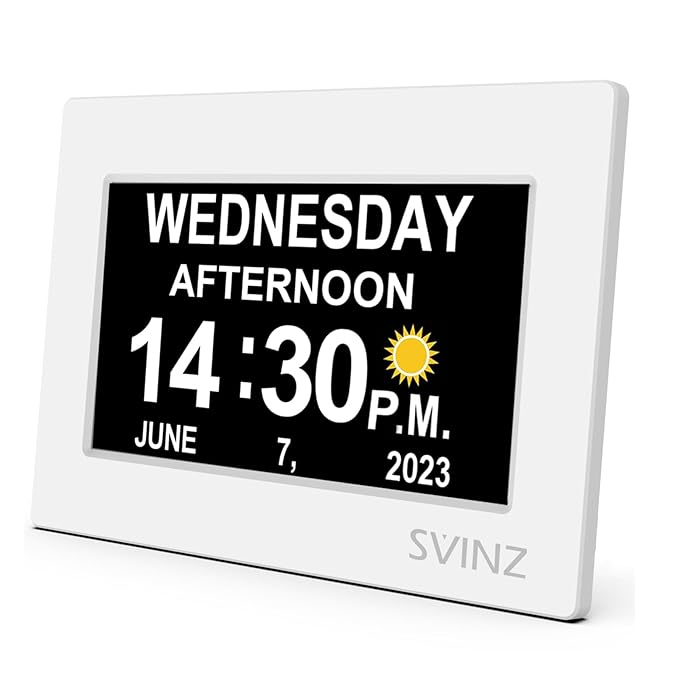 Dementia Clock for Seniors, Large Number Digital Calendar Clock with Date and Day of Week for Elderly Alzheimer, 20 Custom Alarms and Tags