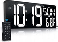 Large Digital Wall Clock with Remote Control 17.2" LED Large Display Timer with Temperature Date Week Auto DST Adjustable Brightness, Big Wall Alarm Clock for Living Room Office Garage Gym Seniors