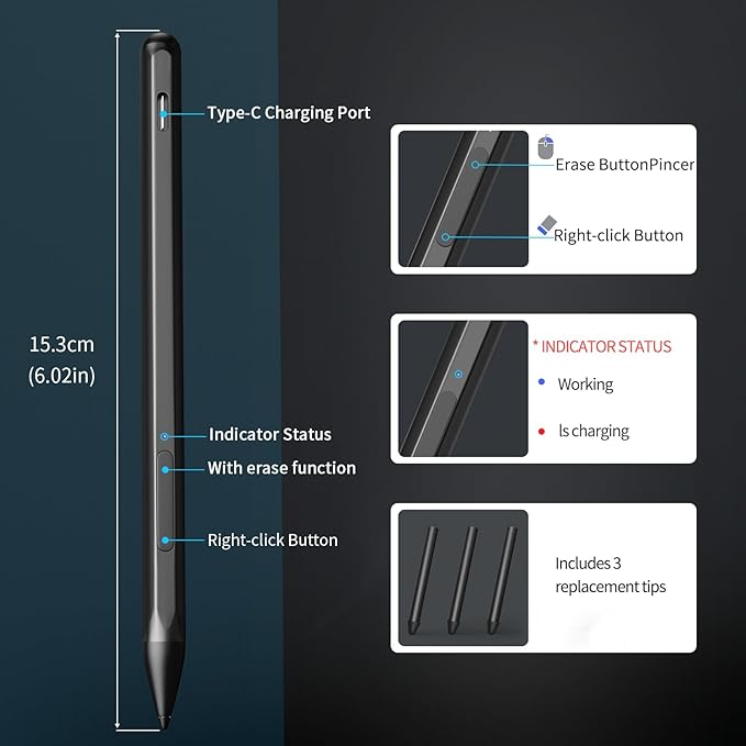 Stylus Pen for ASUS Transformer/Mini/ASUS Zenbook Flip/Pro/ASUS Vivobook Flip/Pro/Duo/ASUS Notebook, Rechargeable MPP 2.0 Tilt Active Pen with 4096 Pressure Sensitivity, Tpye-c Charge, Blue