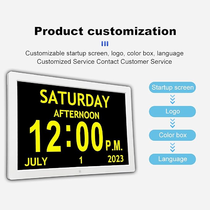 Fabater Digital Calendar Alarm Clock, 10 Inch Large Digital Clock with Date and Time Day of The Week Clock 12 Alarms Reminders + Auto Dimming for Seniors Dementia Elderly Patients