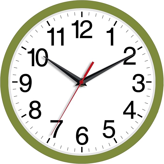 Rohioue Wall Clock Modern 8 Inch Battery Operated Silent Non Ticking Small Analog Clock Decorative for Bedroom Kitchen Bathroom Office Home (Olive Green)