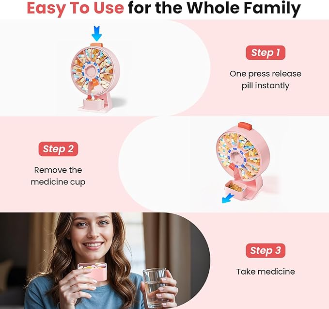 Odaro Large Pill Dispenser Weekly 7-Day AM/PM Wall-Mount or Standing Pink