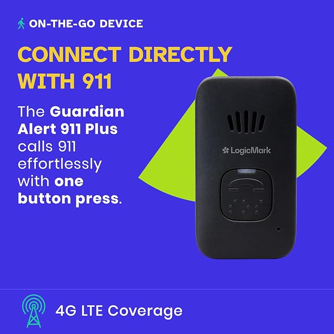 LogicMark Guardian Alert 911 Plus Emergency Pendant for Seniors 2-Way Call No Monthly Fees