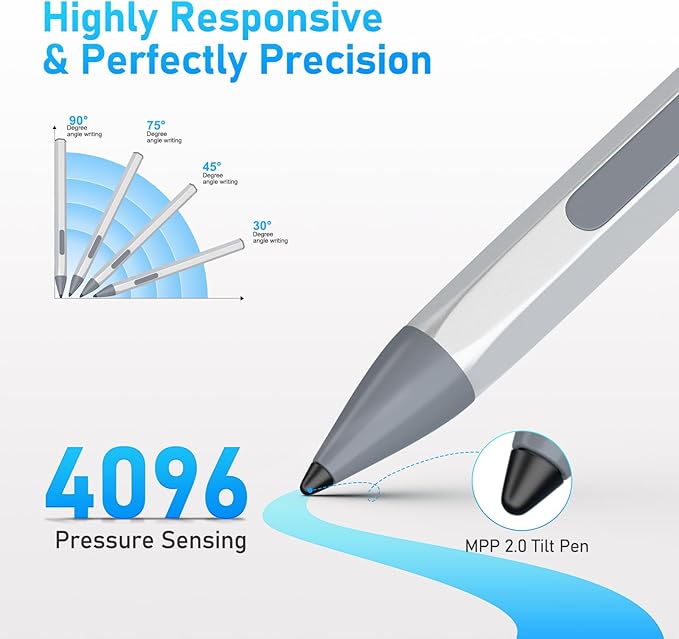 Stylus Pen for HP Envy X360 Pavilion X360 Specter X360 Spectre X2 Envy X2 Rechargeable MPP 2.0 Tilt Active Pen with 4096 Pressure Sensitivity, Palm Rejection, Hexagonal Pen Design, Silver