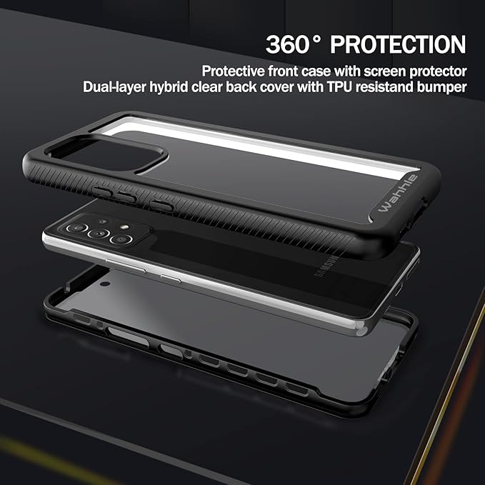 wahhle Compatible with Samsung A53 5G Case, Built in Screen Protector Full Body Shockproof Slim Fit Bumper Protective Phone Cover for Galaxy A53 5G Men Women-Black/Clear