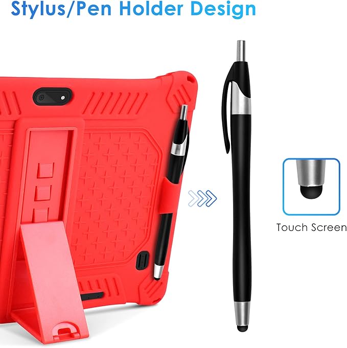 DETUOSI Case for YELLYOUTH 10.1 Tablet, Soft Silicone Lightweight Case Compatible with Dragon Touch Notepad K10, ZONKO 10.1, Beyond Tab 10.1, with Stylus Pen and Shoulder Strap, Red