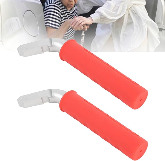 2PCS Car Door Assist Handles, Non Slip Silicone Grip Automotive Grab Support Bar, Ergonomic Portable Handle for Seniors and Mobility Assistance with Aluminum Alloy Frame for Most (Red)