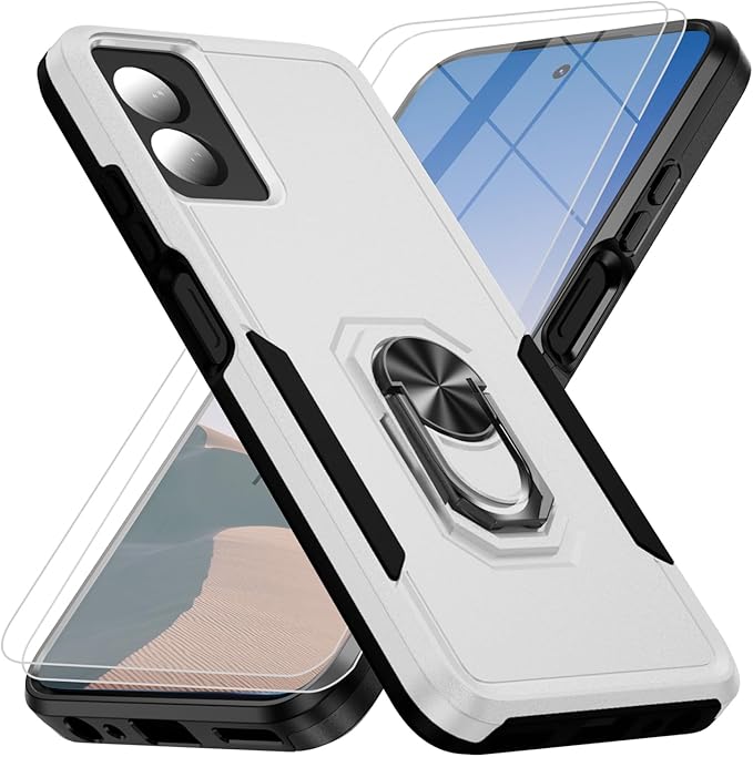 for Motorola Moto G Power 5G 2024 Case (XT2415V) [15 FT Military Grade Drop Protection] with 2X Tempered Glass Screen Protector, Heavy-Duty Shockproof Kickstand Case for Moto G Power 5G 2024 White