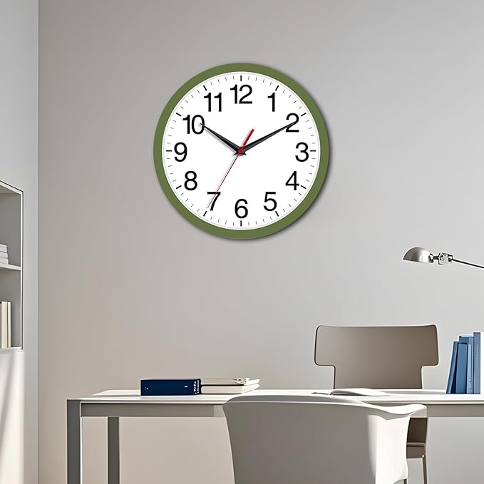 Rohioue Wall Clock Modern 8 Inch Battery Operated Silent Non Ticking Small Analog Clock Decorative for Bedroom Kitchen Bathroom Office Home (Olive Green)