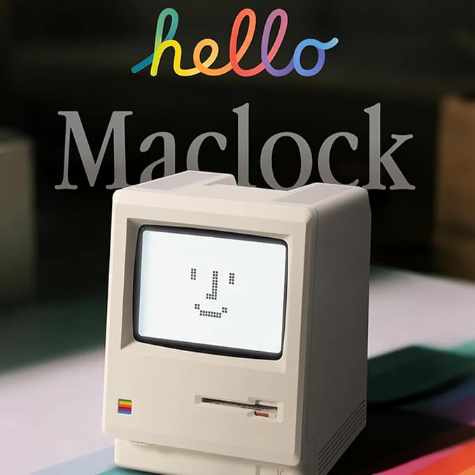 ANTPO Maclock WB-8 Retro Pixel Alarm Clock, 1984 80s Computer Style Electronic Digital Clock with LCD Display, USB Desk Clock for Bedroom, Multiple Alarms, Calendar, Temperature, Adjustable Brightness