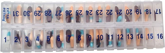 31 Day Once-a Day Monthly Pill Planner Organizer w/Removable Lid for Easy Loading - Large Compartment Pill Box Stores Medications for Entire Month (Clear - 2 Pack)