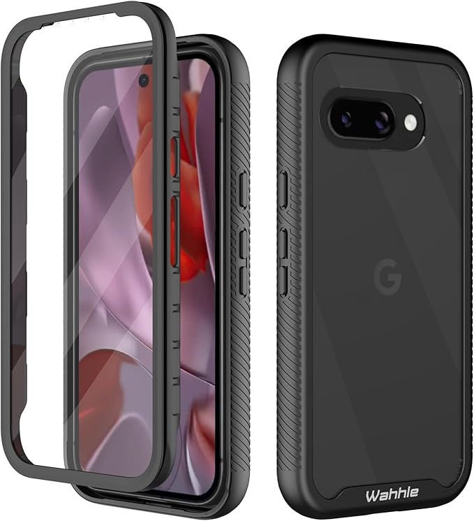 wahhle Compatible with Google Pixel 9A Case, Built in Screen Protector Full Body Shockproof Slim Fit Bumper Protective Phone Cover for Pixel 9A Men Women-Black/Clear