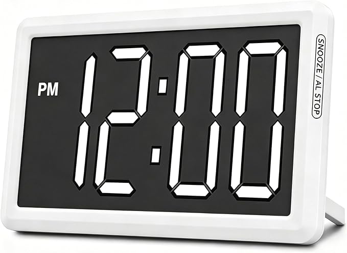 KWANWA Digital Alarm Clock, 3.8-inch Extra Large LED/LCD Digits, Battery or USB Powered, Auto Light Sensor for Day/Night, Wall Clock & Desktop Stand for Seniors, Bedroom, Office, Living Room
