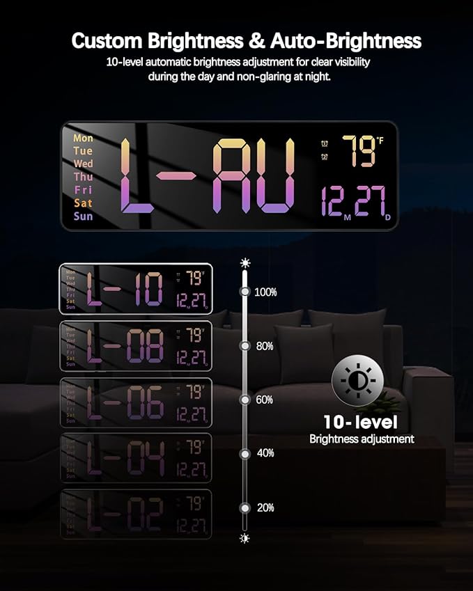 JoFomp Modern 16" Large Digital Wall Clock with Remote Control, LED Display, Auto-Dimming, Countdown, Temperature, Calendar - 12/24Hr Format - Silent Wall Clock for Home, Office (Gradient Pink)