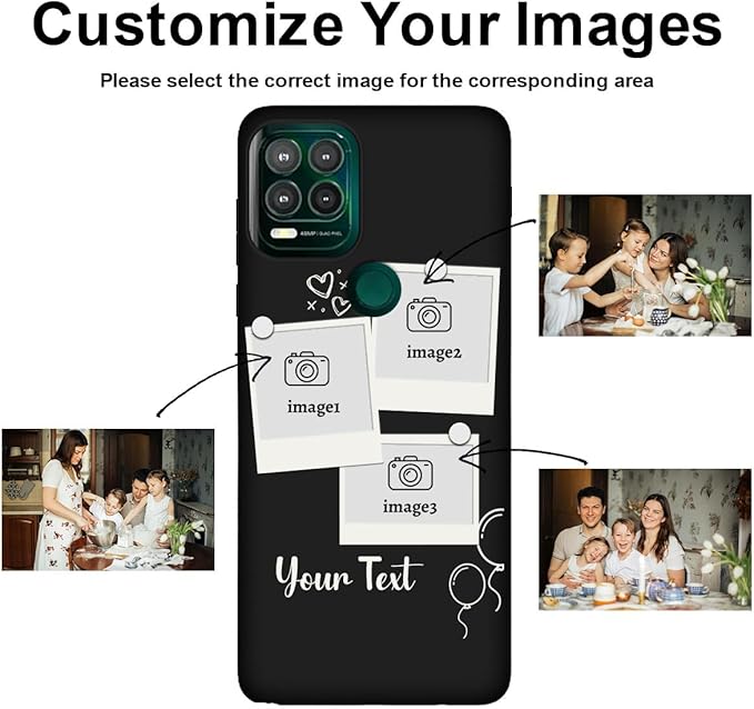 Custom Multi Photos Case for Motorola Moto G Stylus 5G 2021-6.8 inch, Personalized Gift for Men Women, Customized Collage Text Picture Phone Cover, Soft Rubber Shockproof Protective Case, Black
