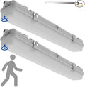 2FT LED Vapor Tight Light, Tri-Level Motion Sensor,IP65 IK08, 10W(1250lm)/20W(2500lm), 5000K, 100-277V, Dimmable, Outdoor Waterproof Shop Light, Vapor Proof Lighting Fixture for Carport, FCC, 2-Pack