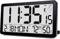 TXL Atomic Digital Wall Clock, Battery Operated with Temperature & Humidity, Auto DST, Date & Weekday, Easy Set Alarm, for Living Room, Bedroom, Office & Classroom (Black)