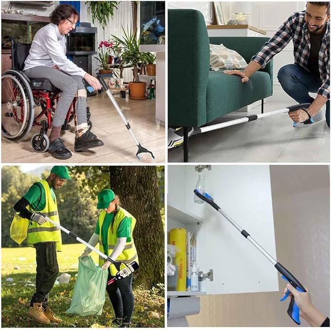 2-Pack Grabber Reacher Tool,32-Inch (81.3 cm) Foldable Reacher Grabber Pickup Tool with 360° Rotating Jaw & Magnet, Trash Grabber, Lightweight Trash Grabber（Blue）