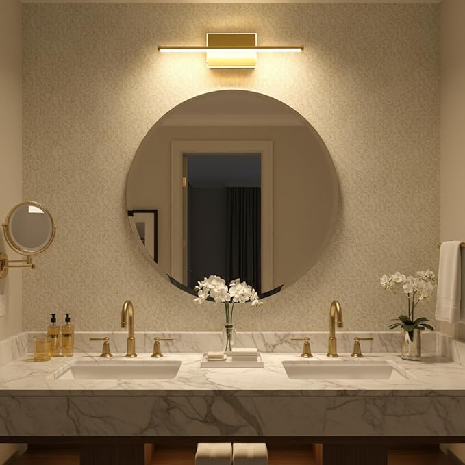 20-Inch Smart LED Vanity Light Bar | Dual Light Source (10W Main/3W Motion Sensor) | 4 Switch Modes (Incl. Night Light) | 3000K, 1040LM, CRI 90+, Dimmable, ETL(Brushed Gold)