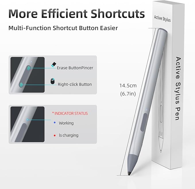 Stylus Pen for ASUS Transformer/Mini/ASUS Zenbook Flip/Pro/ASUS Vivobook Flip/Pro/Duo/ASUS Notebook, Rechargeable MPP 2.0 Tilt Pen with 4096 Pressure Sensitivity, Triangular Pen Body Design, Silver