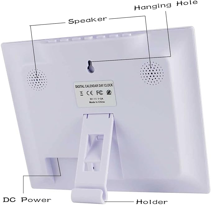 Day Date Time Clock for Seniors Elderly Digital Calendar Dementia Impaired Vision Memory Loss Clock with 3 Medication Reminders + 5 Custom Reminders(White,8-inch)