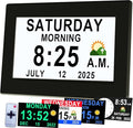 Véfaîî Upgraded Large Digital Calendar Clock with Day Night Icons for Elderly, 20 Custom Reminders, Auto DST, 10 Levels Night Dimmer, 8 Colors 3 Display Modes,10 Levels Volume, 7" Black with Remote