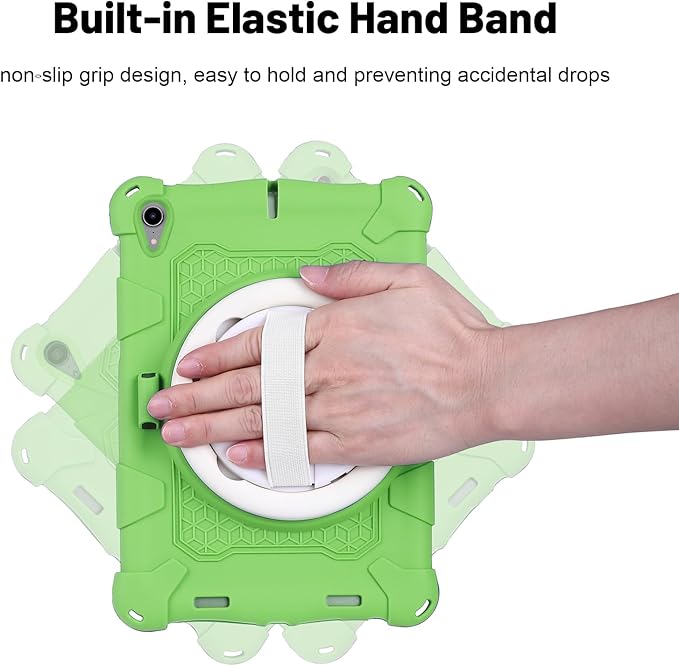 Dteck for iPad mini A17 Pro/iPad mini 6th Generation Back Cover 8.3" 2024/2021 Release, Durable Lightweight Silicone Case with Rotate Kickstand/Handle, Shoulder Strap/Screen Protector Included, Green