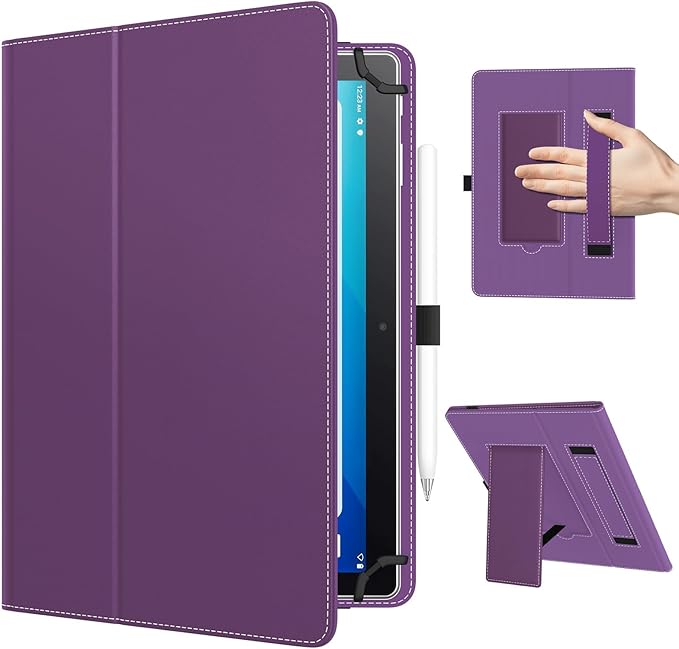 TiMOVO Universal Case for 10.1 Inch Android Tablet with Pen Loop, Lightweight Folding Stand Cover with Hand Strap for All 9.6"-11" Touchscreen Tablet, Dark Purple