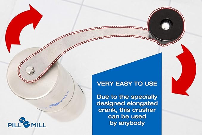 Pill Mill Pill Crusher - Crushes Multiple Tablets to a Fine Powder - Metal Pill Grinder - Tablet Pulverizer Suitable for Travel - Great Feeding Tube use and Pets