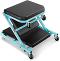 Auto Dynasty 36" Z-Creeper Seat, 2-in-1 Foldable Garage Creeper Shop Seat, 330 LBS Capacity Automotive Mechanic Repair Under Car Rolling Creeper Seat, Sky Blue