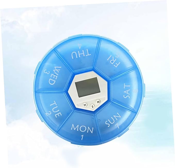 Compartments Pill Organizer with Alarm Clock Weekly Medication Reminder Box for Patients Transparent Blue Portable Medicine Dispenser with Daily Alarms Easy-Read Day Labels