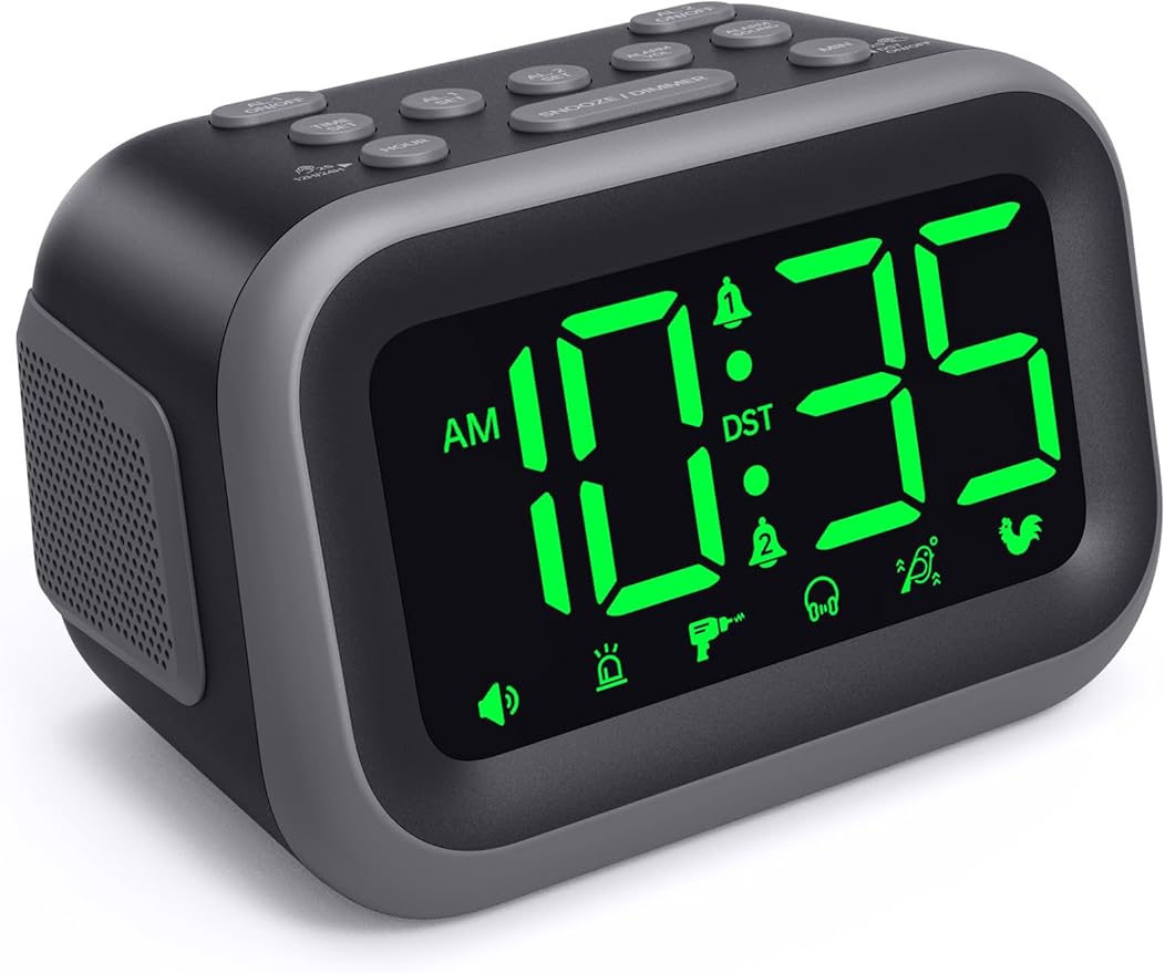 Acedeck Super Loud Alarm Clock for Heavy Sleepers: 115dB Dual Alarms and 6 Alarm Sounds for Bedroom - Large Numbers 5 Dimmers for All Ages Green Digits
