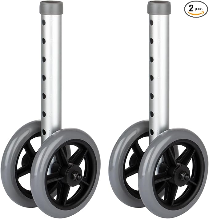 2 Pack Dual-Wheel for Walkers - 5 Inches Replacement Front Walker Wheels, All Terrain Drive Walker Wheels, Wear-Resistant PU Tires, Anti-Slip, and Durable ABS Wheel Hub, Grey