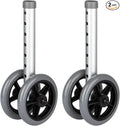 2 Pack Dual-Wheel for Walkers - 5 Inches Replacement Front Walker Wheels, All Terrain Drive Walker Wheels, Wear-Resistant PU Tires, Anti-Slip, and Durable ABS Wheel Hub, Grey