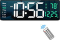 Digital Wall Clock Large Display, 16" with Remote Control for Living Room Gym Shop Warehouse Office Garage Decor, Auto Brightness Dimmer Reloj De Pared with Date Week Temp (Green)