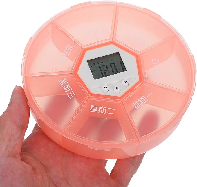 2pcs Weekly Pill Organizer: Smart Medication Box with Alarm Reminder - 7 Day 4 Time Compact Round Travel Pill Case for Purse