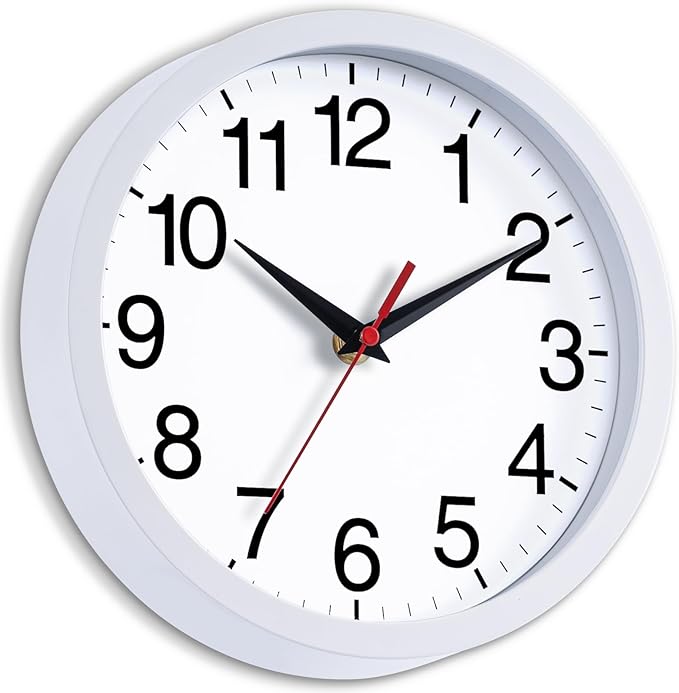 Rohioue Wall Clock Modern 8 Inch Battery Operated Silent Non Ticking Small Analog Clock Decorative for Bedroom Kitchen Bathroom Office Home (White)