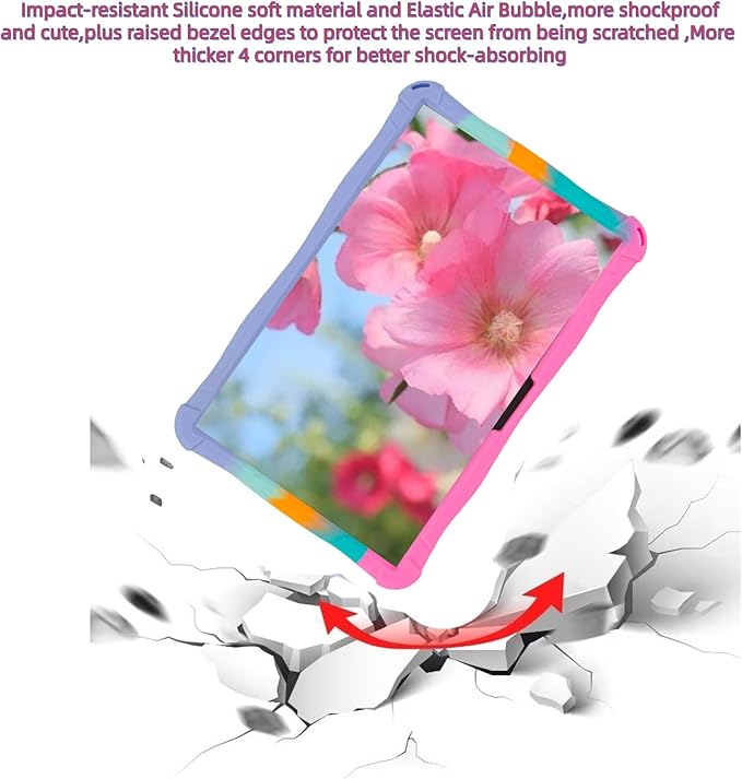 Silicone Tablet Case with Stand/Shoulder Strap Soft Cover Compatible with MEIZE ‎D115/aiprotablet C20e/Okaysea/Callsky-Tab/BYYBUO A10/ECOPAD 10.1" Rainbow