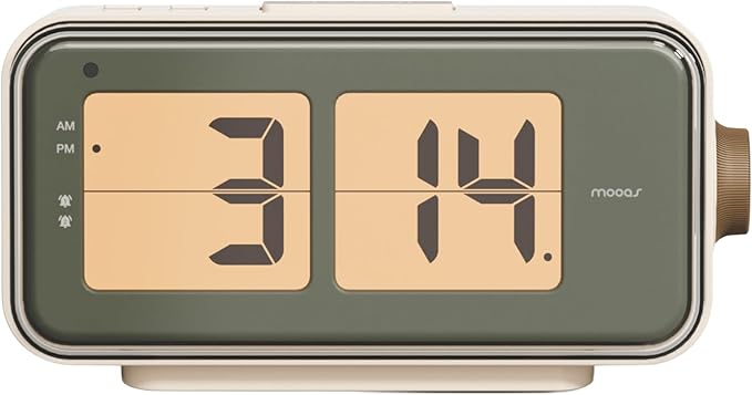 mooas Retro Flip Clock, Auto Flip Alarm Clock, Battery Powered, AM/PM, Home Décor Ideal for Home Office School Hotel Café (Mocha)