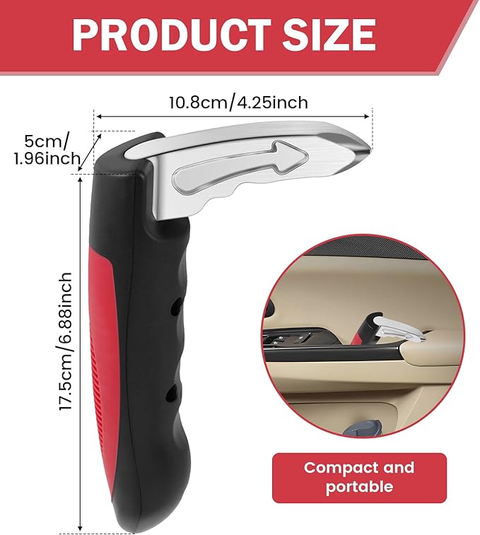 2 Pcs Car Assist Handle for Elderly, Multifunction Car Door Handle Assist, Vehicle Support Handles Seatbelt Cutter Portable Automotive Car Handle Assist Car Emergency Tool for Handicap (Red)