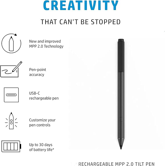 MPP 2.0 Tilt Pen 2MY21AA 929863-001 SPEN-HP-03 Active Stylus - 4096 Pressure Sensitivity, Tilt Function, USB-C Rechargeable for HP Spectre x360, Envy x360, Pavilion x360, Omnibook 2-in-1 Laptops