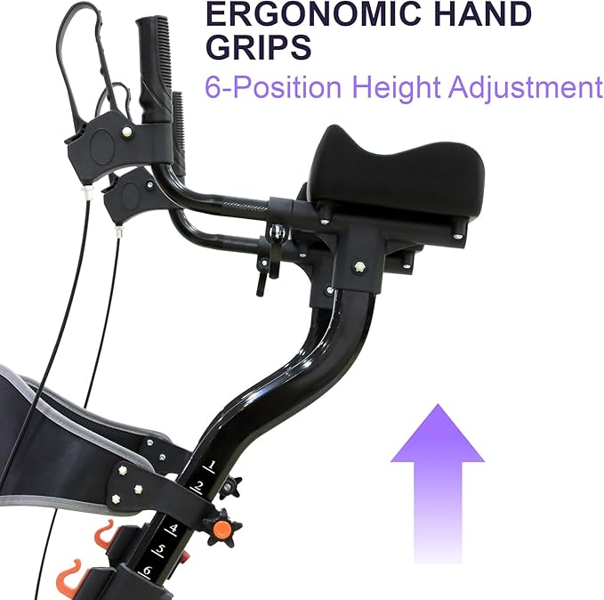 BlessReach Heavy Duty Upright Rollator Walker for Seniors, 450lb Capacity, 6 Height Adjustments, 8" All-Terrain Wheels, Padded Seat & Backrest, Easy Assembly, Foldable Design (Purple)