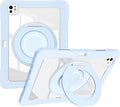 Dteck for iPad Pro 11 inch (M4/M5) 2024/2025 Release Shockproof Clear Case with Stylus Pencil Holder/Rotating Kickstand/Swivel Handle, Lightweight Protective Slim Transparent Tablet Cover Shell, Blue