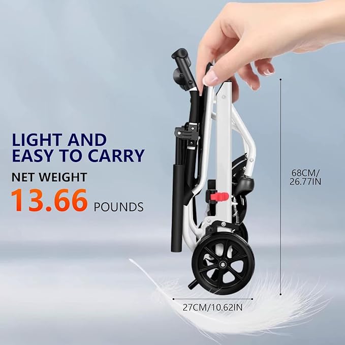 (Only 13.66lbs) Transport Wheelchair Lightweight Foldable, Portable Transit Travel Wheelchairs for Adults and Seniors Support 180lbs, Lightweight Aluminum Wheelchair for Elderly A