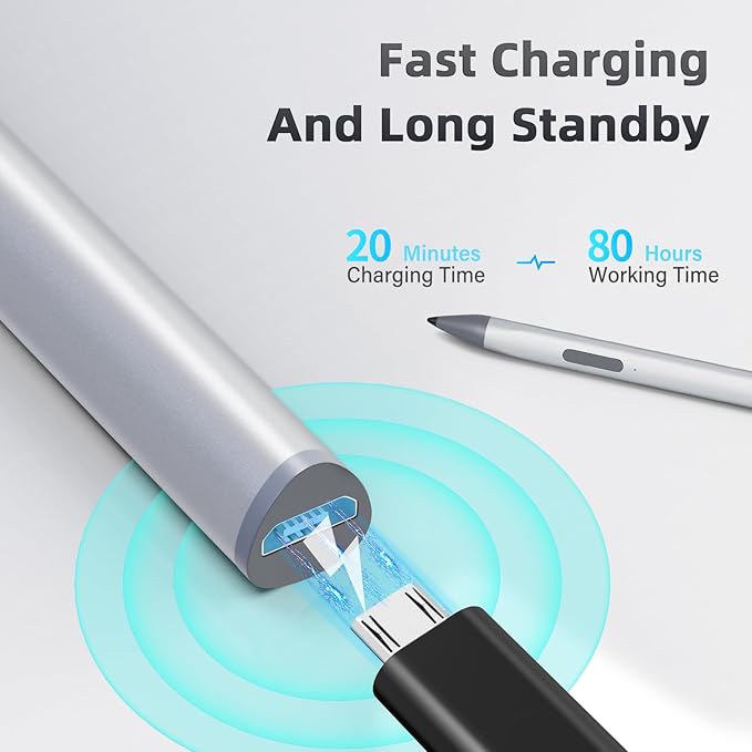 Stylus Pen for ASUS Transformer/Mini/ASUS Zenbook Flip/Pro/ASUS Vivobook Flip/Pro/Duo/ASUS Notebook, Rechargeable MPP 2.0 Tilt Pen with 4096 Pressure Sensitivity, Triangular Pen Body Design, Silver