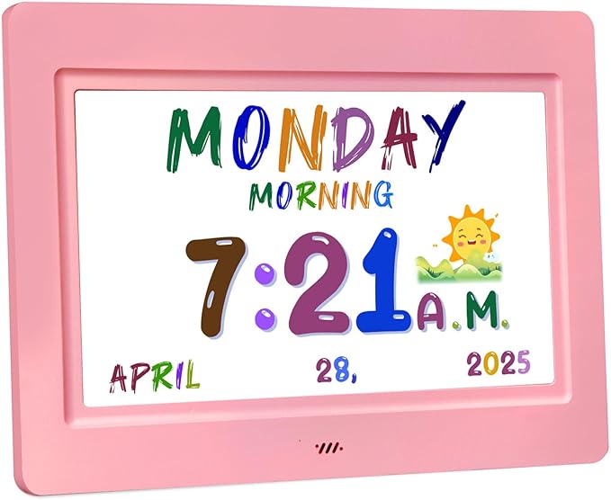 SSYA Digital Calendar, Kids Digital Clock, 20 Alarms Custom Reminders, Auto DST, Large Clear Display, Alarm Clocks for Bedrooms & Kids, Easy to Use for Kids. (Pike, 7 inch)